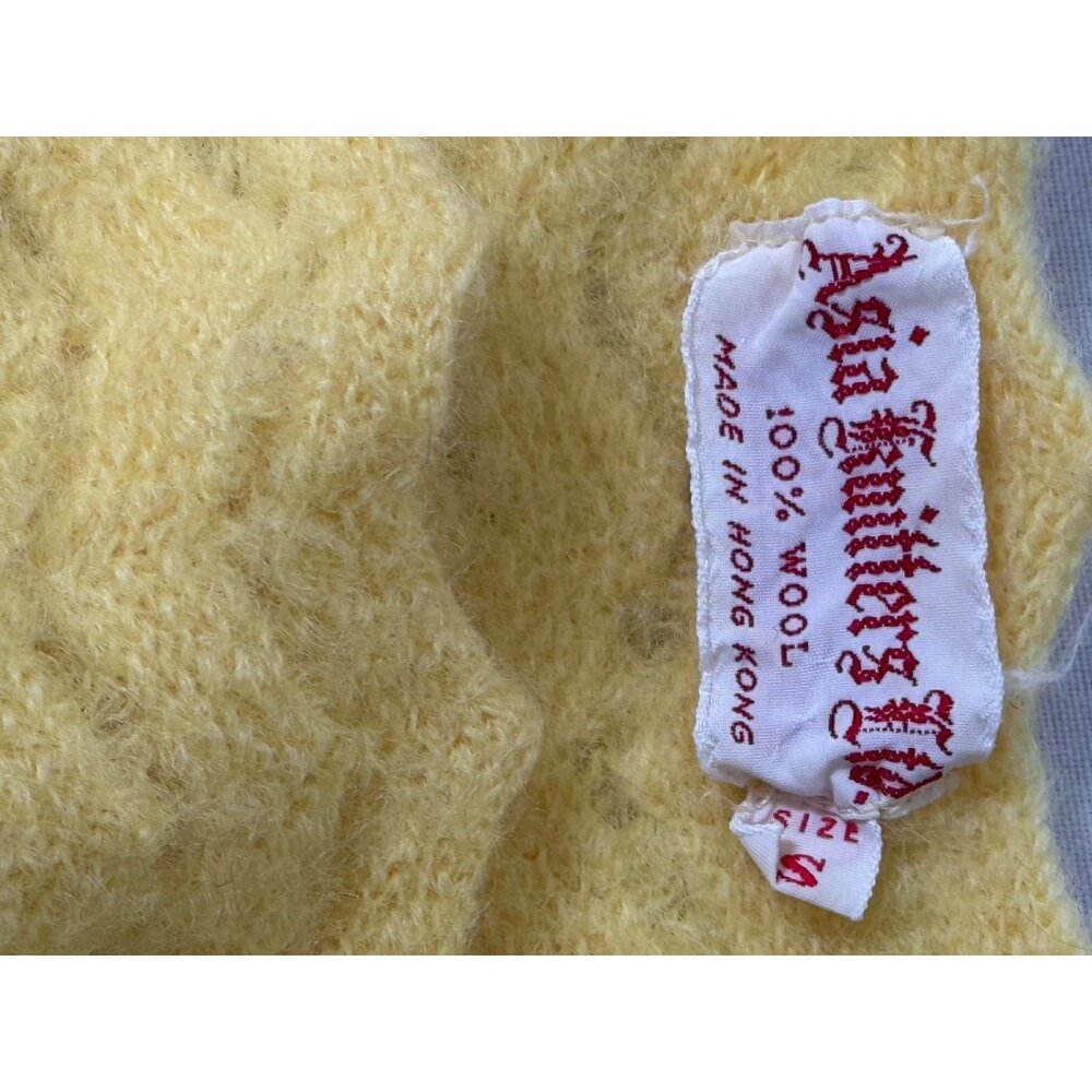 Vtg Asia Knitters Yellow 100% Wool Sweater Vest Top Zigzag Pattern Fringe Hem SM - Picture 5 of 6